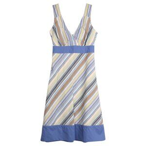 Patagonia Netty Dress Striped Blue/Tan Women's Sz 12 Empire Waist Sash